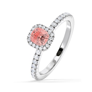 Beatrice Pink Lab Diamond 1.00ct Cushion Halo Ring in 18K White Gold- Elara Collection