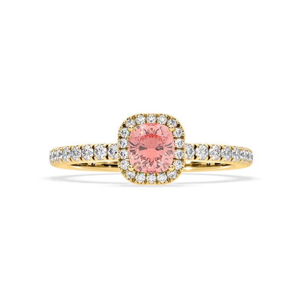Beatrice Pink Lab Diamond 1.00ct Cushion Halo Ring in 18K Yellow Gold- Elara Collection - Image 3