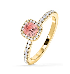Beatrice Pink Lab Diamond 1.00ct Cushion Halo Ring in 18K Yellow Gold- Elara Collection
