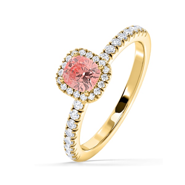 Beatrice Pink Lab Diamond 1.00ct Cushion Halo Ring in 18K Yellow Gold- Elara Collection - Image 1