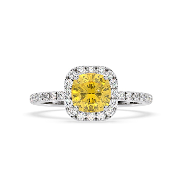 Beatrice Yellow Lab Diamond 1.65ct Cushion Halo Ring in 18K White Gold- Elara Collection - Image 3