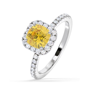 Beatrice Yellow Lab Diamond 1.65ct Cushion Halo Ring in 18K White Gold- Elara Collection