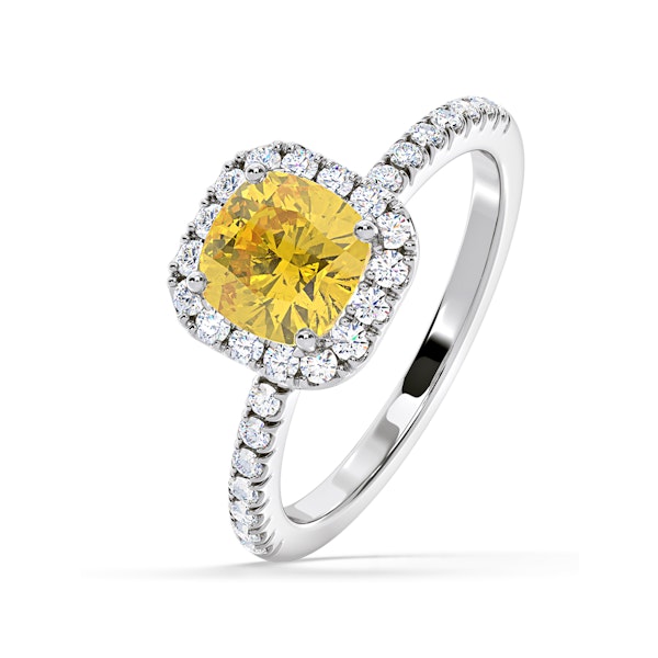 Beatrice Yellow Lab Diamond 1.65ct Cushion Halo Ring in Platinum - Elara Collection - Image 1