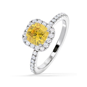 Beatrice Yellow Lab Diamond 1.65ct Cushion Halo Ring in Platinum - Elara Collection