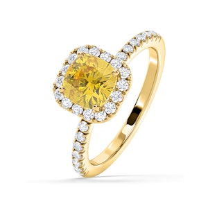 Beatrice Yellow Lab Diamond 1.65ct Cushion Halo Ring in 18K Yellow Gold- Elara Collection
