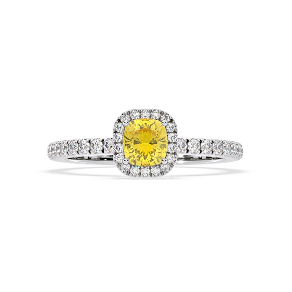 Beatrice Yellow Lab Diamond 1.00ct Cushion Halo Ring in Platinum - Elara Collection - Image 3