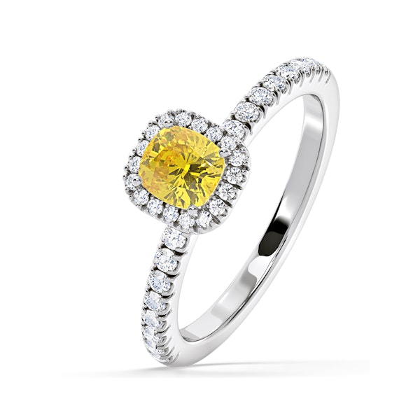 Beatrice Yellow Lab Diamond 1.00ct Cushion Halo Ring in Platinum - Elara Collection - Image 1
