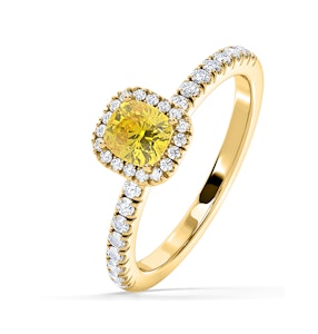 Beatrice Yellow Lab Diamond 1.00ct Cushion Halo Ring in 18K Yellow Gold- Elara Collection