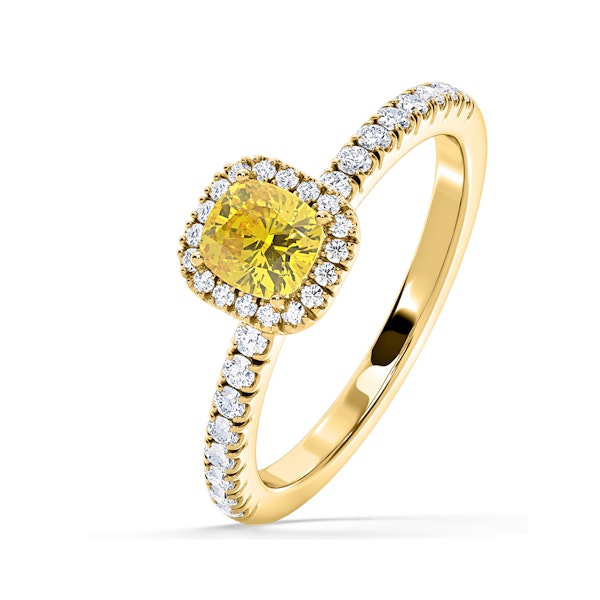 Beatrice Yellow Lab Diamond 1.00ct Cushion Halo Ring in 18K Yellow Gold- Elara Collection - Image 1