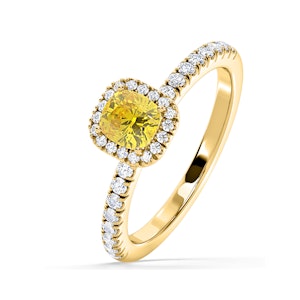 Beatrice Yellow Lab Diamond 1.00ct Cushion Halo Ring in 18K Yellow Gold- Elara Collection