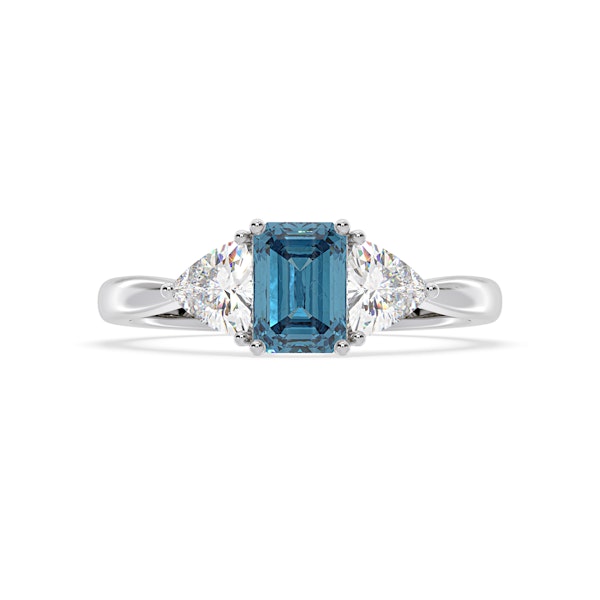 Aurora Blue Lab Diamond Emerald Cut and Trillion 1.70ct Ring in Platinum - Elara Collection - Image 3