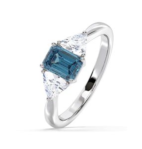 Aurora Blue Lab Diamond Emerald Cut and Trillion 1.70ct Ring in 18K White Gold - Elara Collection