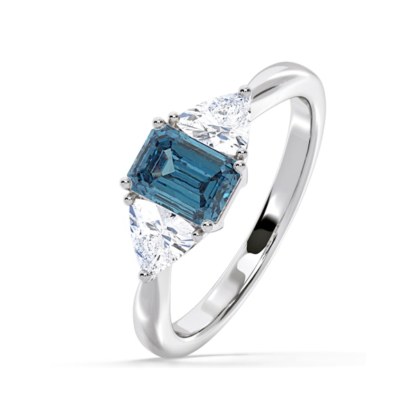 Aurora Blue Lab Diamond Emerald Cut and Trillion 1.70ct Ring in Platinum - Elara Collection - Image 1
