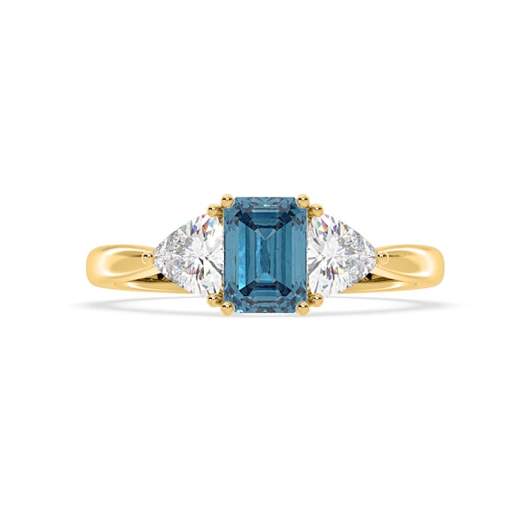 Aurora Blue Lab Diamond Emerald Cut and Trillion 1.70ct Ring in 18K Yellow Gold - Elara Collection - Image 3