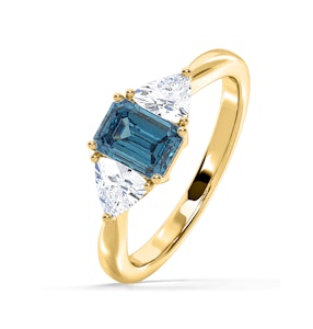 Aurora Blue Lab Diamond Emerald Cut and Trillion 1.70ct Ring in 18K Yellow Gold - Elara Collection