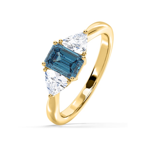 Aurora Blue Lab Diamond Emerald Cut and Trillion 1.70ct Ring in 18K Yellow Gold - Elara Collection - Image 1