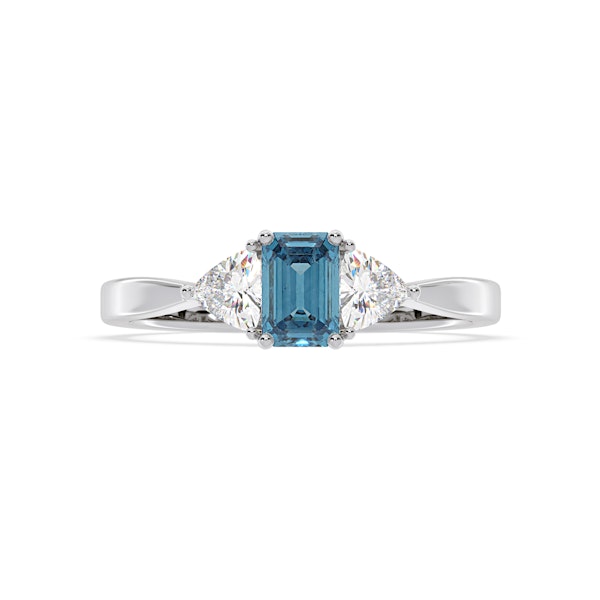 Aurora Blue Lab Diamond Emerald Cut and Trillion 1.00ct Ring in Platinum - Elara Collection - Image 3