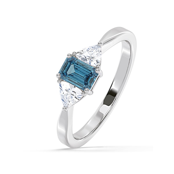 Aurora Blue Lab Diamond Emerald Cut and Trillion 1.00ct Ring in 18K White Gold - Elara Collection - Image 1