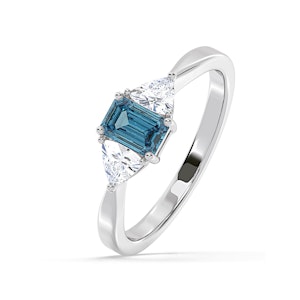 Aurora Blue Lab Diamond Emerald Cut and Trillion 1.00ct Ring in Platinum - Elara Collection