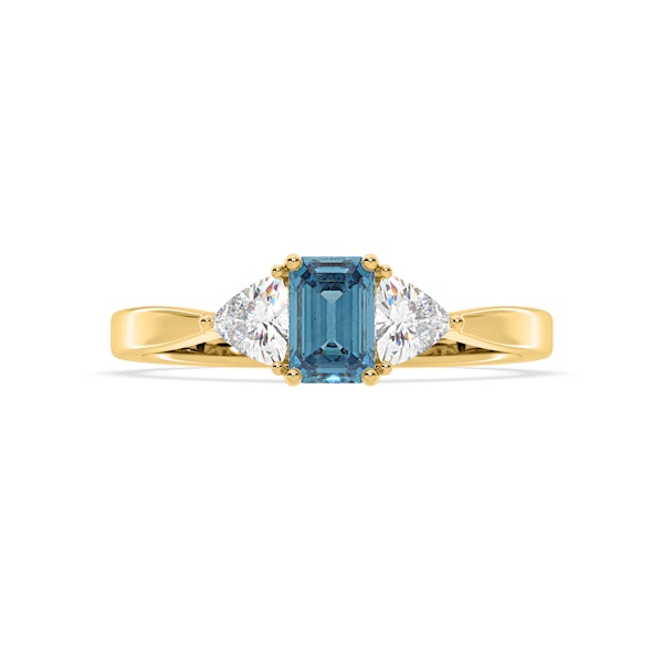 Aurora Blue Lab Diamond Emerald Cut and Trillion 1.00ct Ring in 18K Yellow Gold - Elara Collection - Image 3