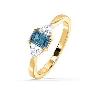 Aurora Blue Lab Diamond Emerald Cut and Trillion 1.00ct Ring in 18K Yellow Gold - Elara Collection