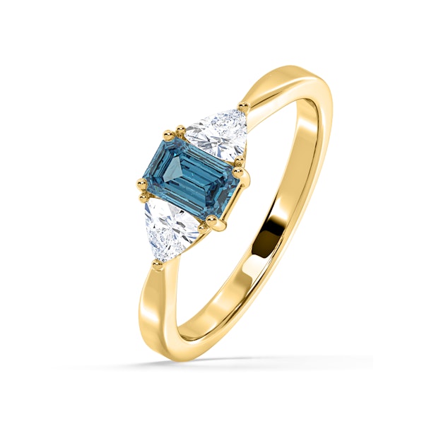 Aurora Blue Lab Diamond Emerald Cut and Trillion 1.00ct Ring in 18K Yellow Gold - Elara Collection - Image 1