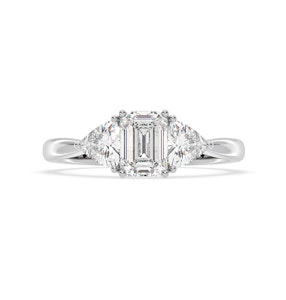 Aurora Lab Diamond Emerald Cut and Trillion1.70ct Ring in 18K White Gold F/VS1