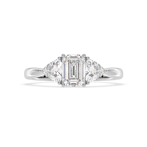 Aurora Lab Diamond Emerald Cut and Trillion 1.70ct Ring in Platinum F/VS1 - Image 1