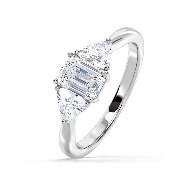 Aurora Lab Diamond Emerald Cut and Trillion 1.70ct Ring in Platinum F/VS1 - Image 2
