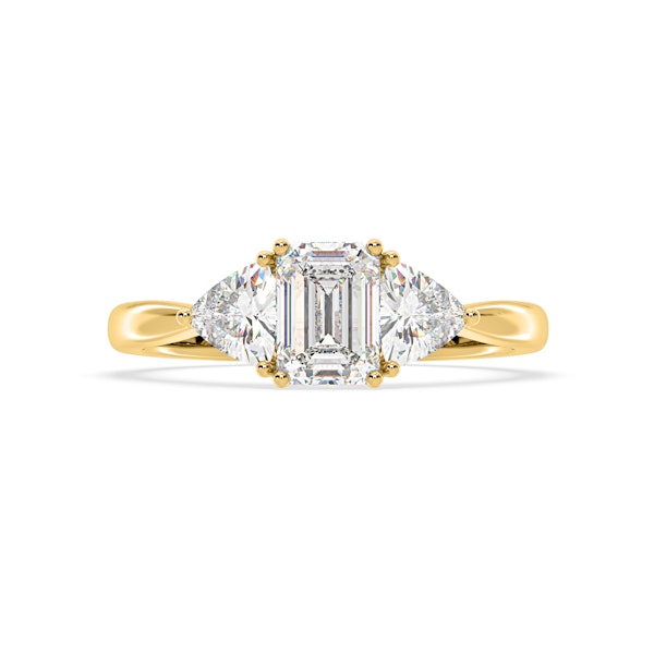 Aurora Lab Diamond Emerald Cut and Trillion 1.70ct Ring in 18K Gold F/VS1 - Image 1