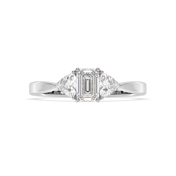Aurora Lab Diamond Emerald Cut and Trillion 1.00ct Ring in Platinum F/VS1 - Image 1
