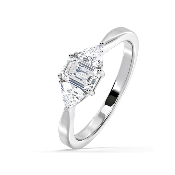 Aurora Lab Diamond Emerald Cut and Trillion 1.00ct Ring in Platinum F/VS1 - Image 2