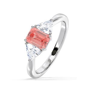 Aurora Pink Lab Diamond Emerald Cut and Trillion 1.70ct Ring in Platinum - Elara Collection