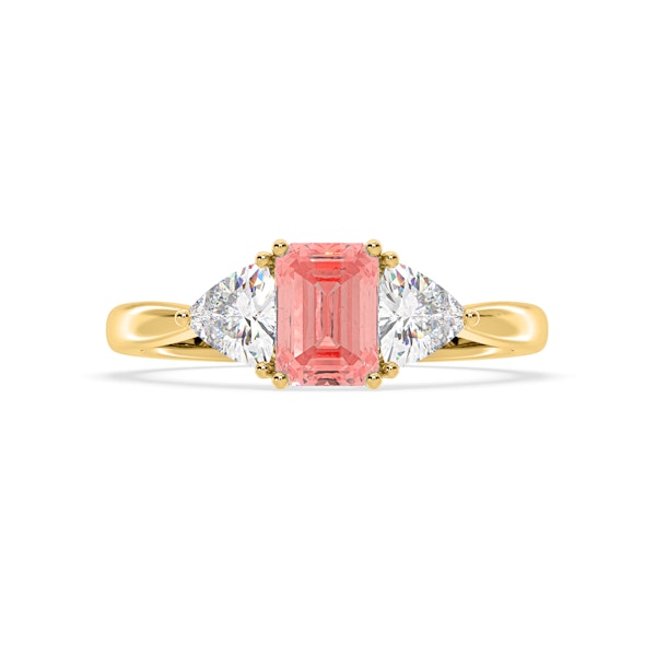 Aurora Pink Lab Diamond Emerald Cut and Trillion 1.70ct Ring in 18K Yellow Gold - Elara Collection - Image 3