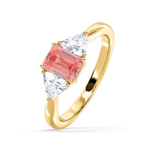 Aurora Pink Lab Diamond Emerald Cut and Trillion 1.70ct Ring in 18K Yellow Gold - Elara Collection