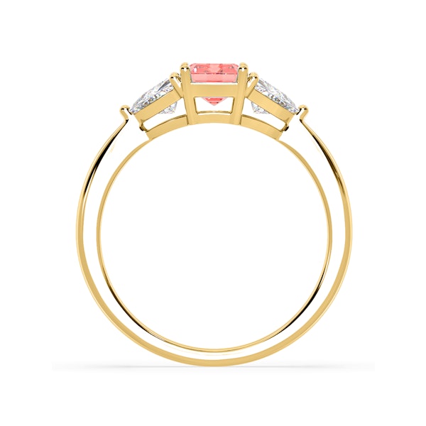 Aurora Pink Lab Diamond Emerald Cut and Trillion 1.70ct Ring in 18K Yellow Gold - Elara Collection - Image 5
