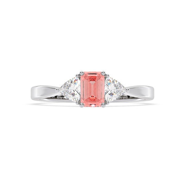 Aurora Pink Lab Diamond Emerald Cut and Trillion 1.00ct Ring in Platinum - Elara Collection - Image 3