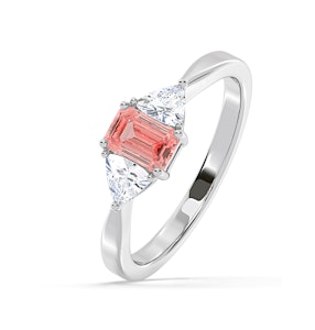Aurora Pink Lab Diamond Emerald Cut and Trillion 1.00ct Ring in Platinum - Elara Collection