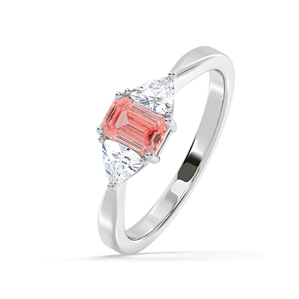 Aurora Pink Lab Diamond Emerald Cut and Trillion 1.00ct Ring in Platinum - Elara Collection - Image 1