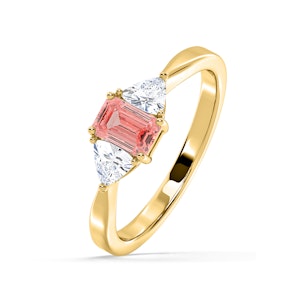 Aurora Pink Lab Diamond Emerald Cut and Trillion 1.00ct Ring in 18K Yellow Gold - Elara Collection