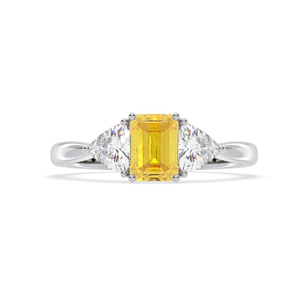 Aurora Yellow Lab Diamond Emerald Cut and Trillion 1.70ct Ring in 18K White Gold - Elara Collection - Image 3