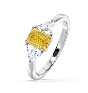 Aurora Yellow Lab Diamond Emerald Cut and Trillion 1.70ct Ring in 18K White Gold - Elara Collection