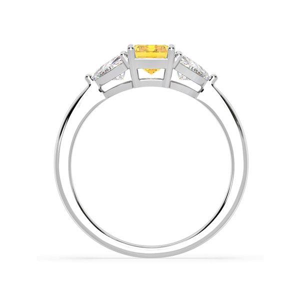 Aurora Yellow Lab Diamond Emerald Cut and Trillion 1.70ct Ring in Platinum - Elara Collection - Image 5
