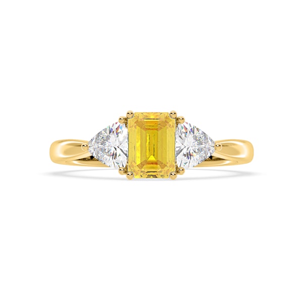 Aurora Yellow Lab Diamond Emerald Cut and Trillion 1.70ct Ring in 18K Yellow Gold - Elara Collection - Image 3