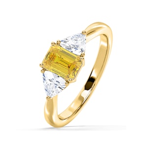 Aurora Yellow Lab Diamond Emerald Cut and Trillion 1.70ct Ring in 18K Yellow Gold - Elara Collection