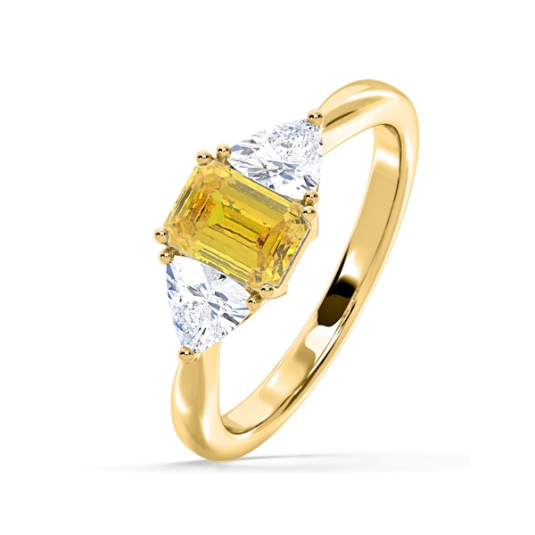 Aurora Yellow Lab Diamond Emerald Cut and Trillion 1.70ct Ring in 18K Yellow Gold - Elara Collection - Image 1