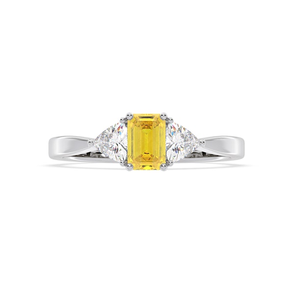 Aurora Yellow Lab Diamond Emerald Cut and Trillion 1.00ct Ring in Platinum - Elara Collection - Image 3