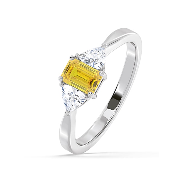 Aurora Yellow Lab Diamond Emerald Cut and Trillion 1.00ct Ring in 18K White Gold - Elara Collection - Image 1