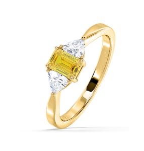 Aurora Yellow Lab Diamond Emerald Cut and Trillion 1.00ct Ring in 18K Yellow Gold - Elara Collection