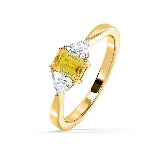 Aurora Yellow Lab Diamond Emerald Cut and Trillion 1.00ct Ring in 18K Yellow Gold - Elara Collection - Image 1